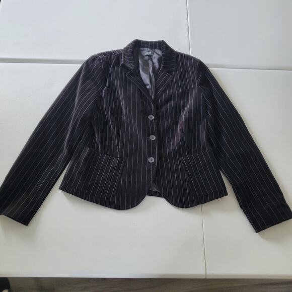 Y2K J.Crew Blazer Womens Medium Black Pinstripe Velvet Wednesday Addams Goth - Picture 1 of 10